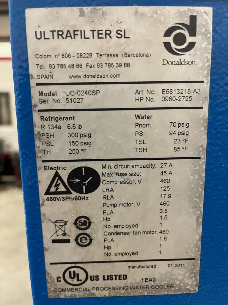Donaldson Ultra-Filter UC-0240SP MEG 01-1011 Water Chiller