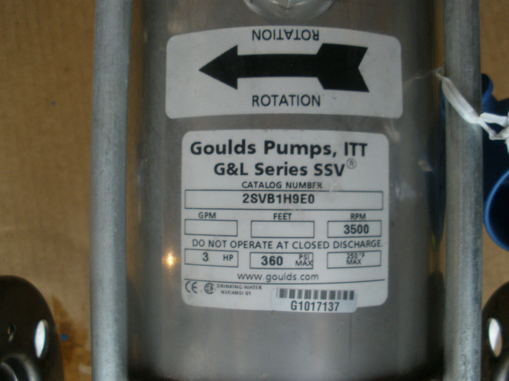 Gaulds Pumps, ITT G&L Series SSV Catalog # 2SVB1H9E0, 3HP