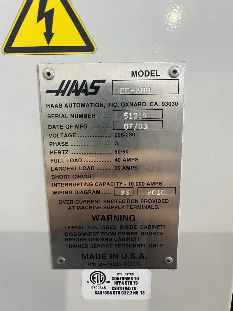 Haas EC-300 Horizontal Machining Center CNC (ONLY 1818 CUTTING HRS)