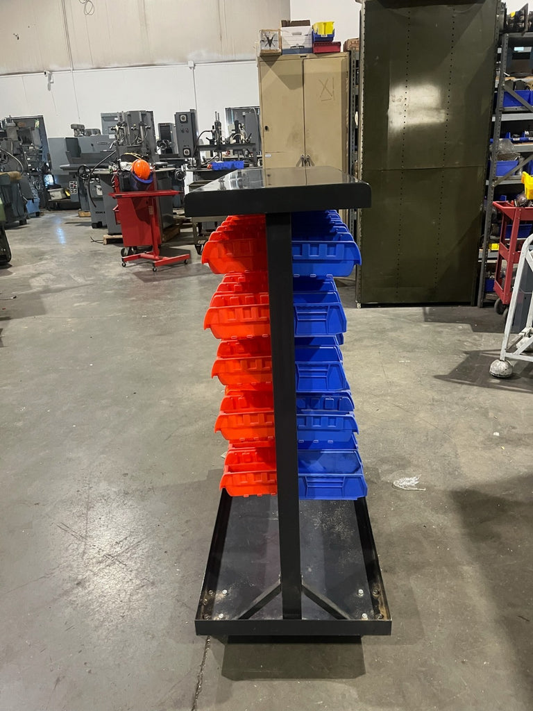 Mobile Storage Bin Cart 2 Sided with 80 Plastic Bins