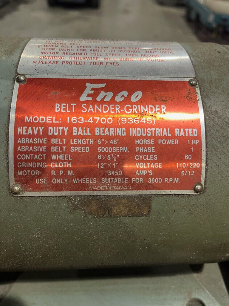 Enco 163-4700 Belt Sander 6" x 48" w/ 12" disc -  1HP -  110/220 V