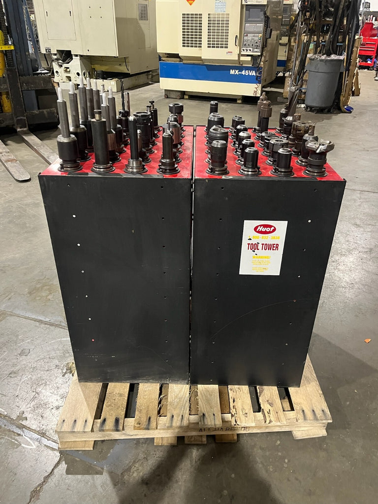 144 Count Cat 40 Taper Tool Holders with pull studs w/2 Huot Tool Towers