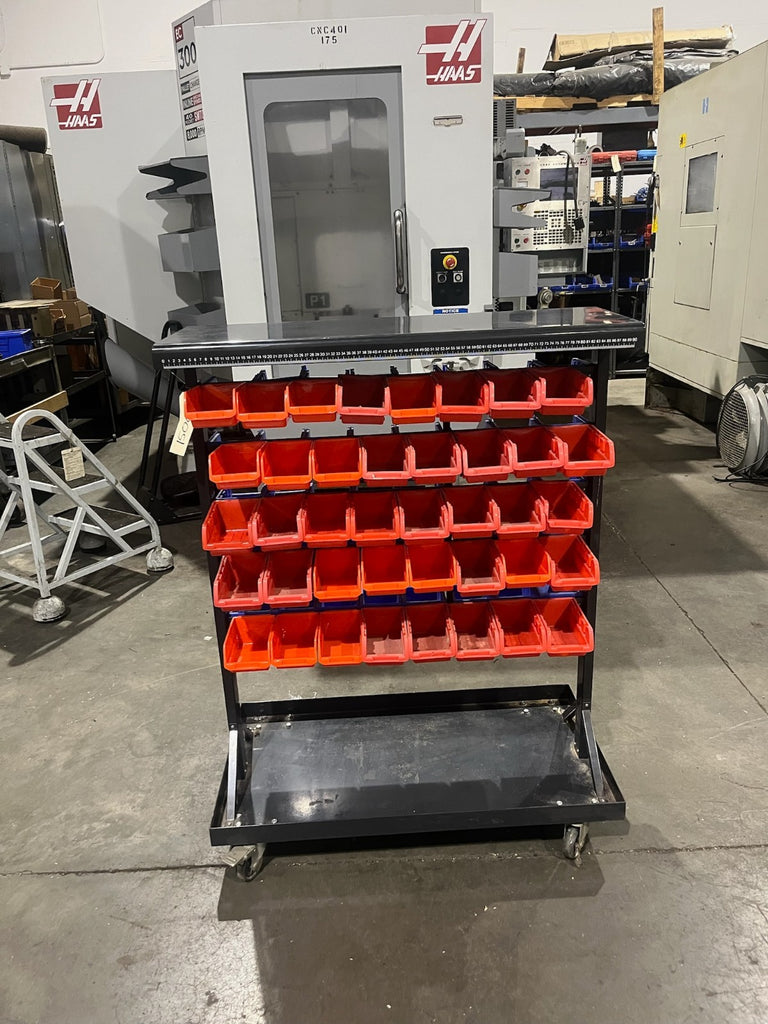 Mobile Storage Bin Cart 2 Sided with 80 Plastic Bins